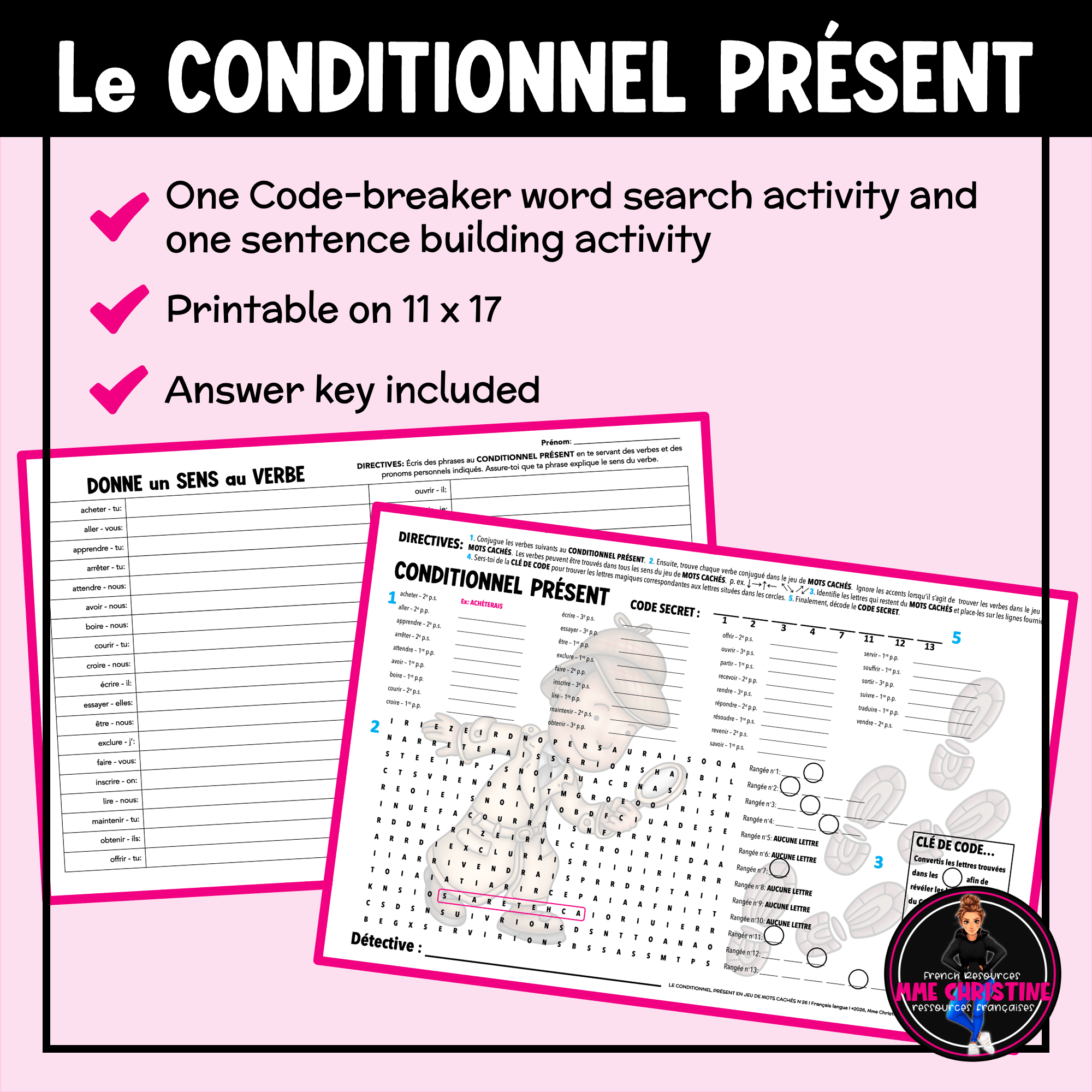 French Conditionnel Présent Verbs | Code-Breaking Word Search Activity - Image 2