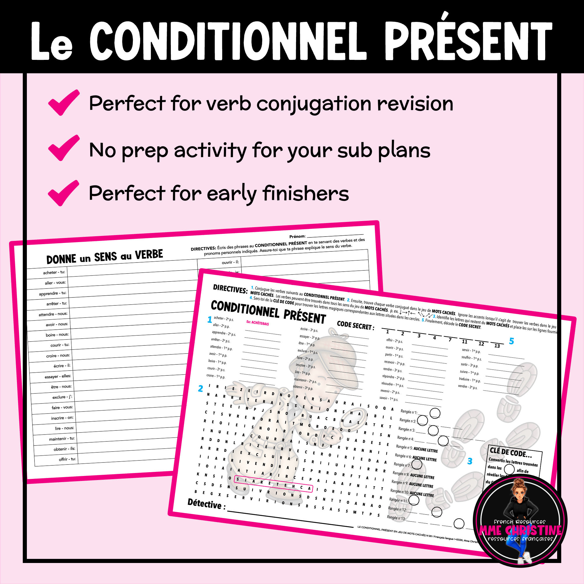 French Conditionnel Présent Verbs | Code-Breaking Word Search Activity - Image 3
