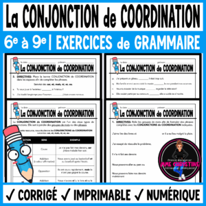 French Coordinating Conjunctions Worksheets | Conjonctions de coordination