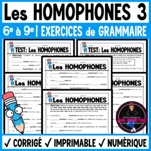 French Homophones Worksheets & Test 3 | Les homophones 3