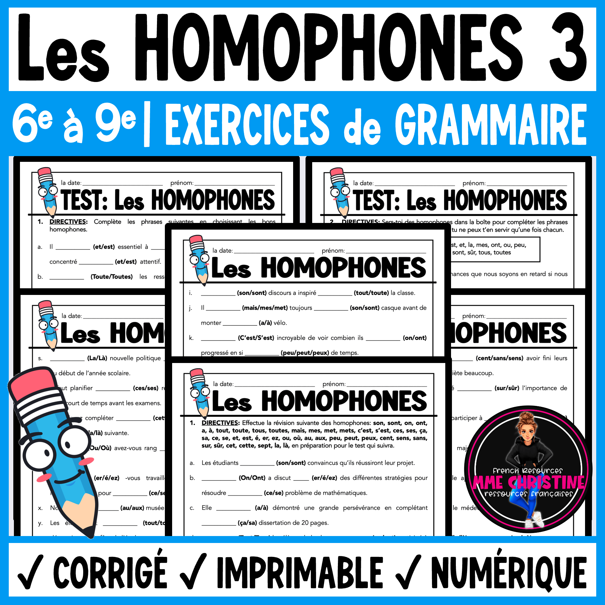 French Homophones Worksheets & Test 3 | Les homophones 3