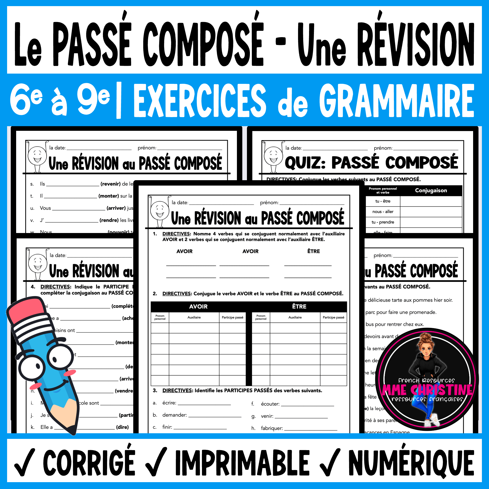 French Passé Composé Review Worksheets | Avoir & Être
