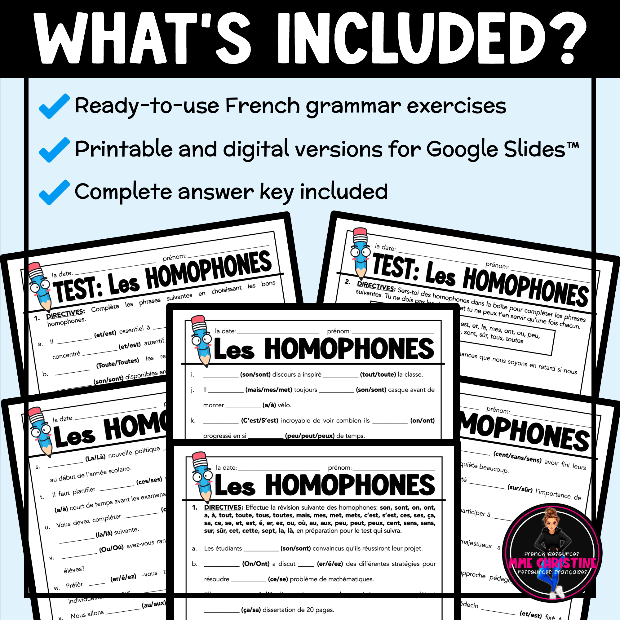 French Homophones Worksheets & Test 3 | Les homophones 3 - Image 2