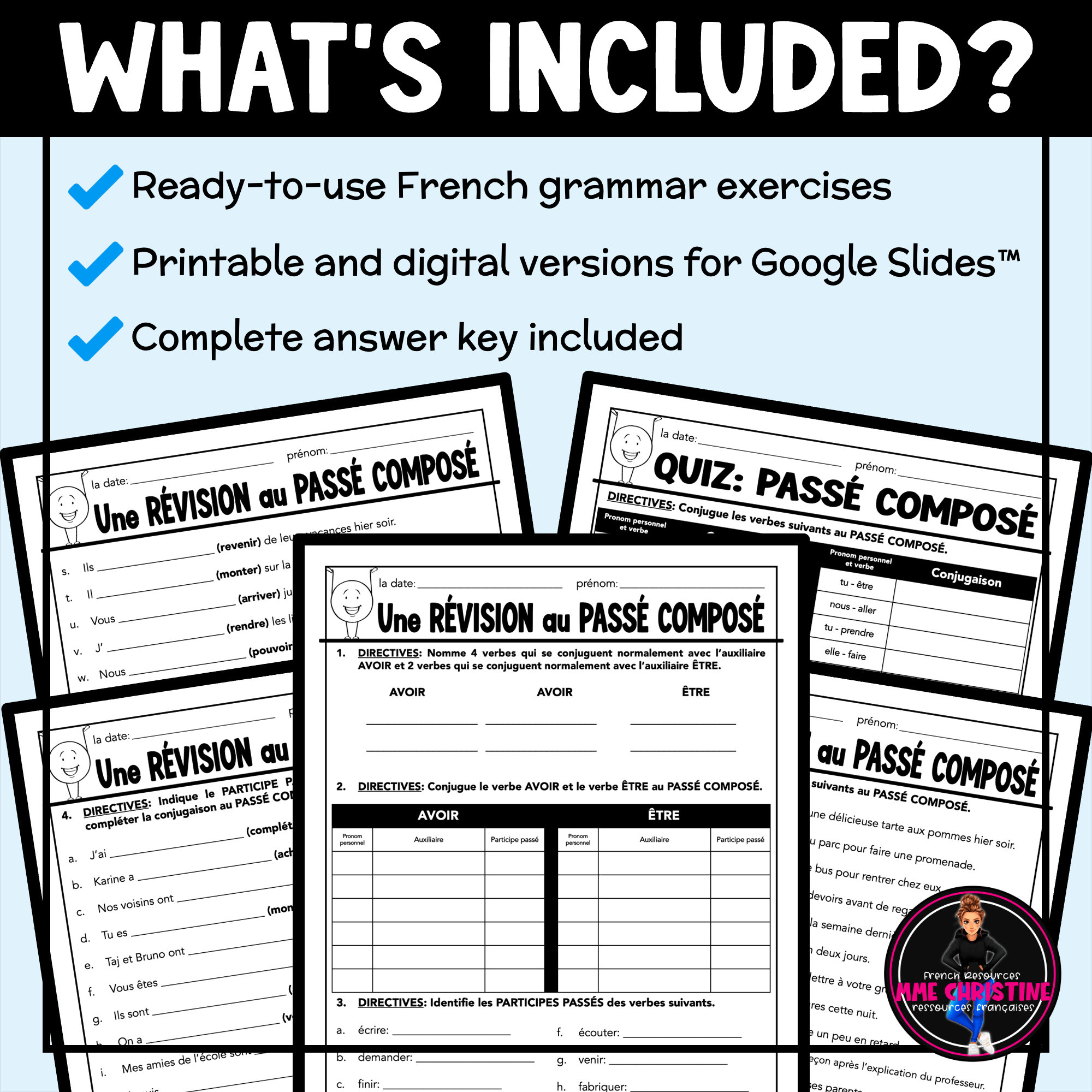 French Passé Composé Review Worksheets | Avoir & Être - Image 2