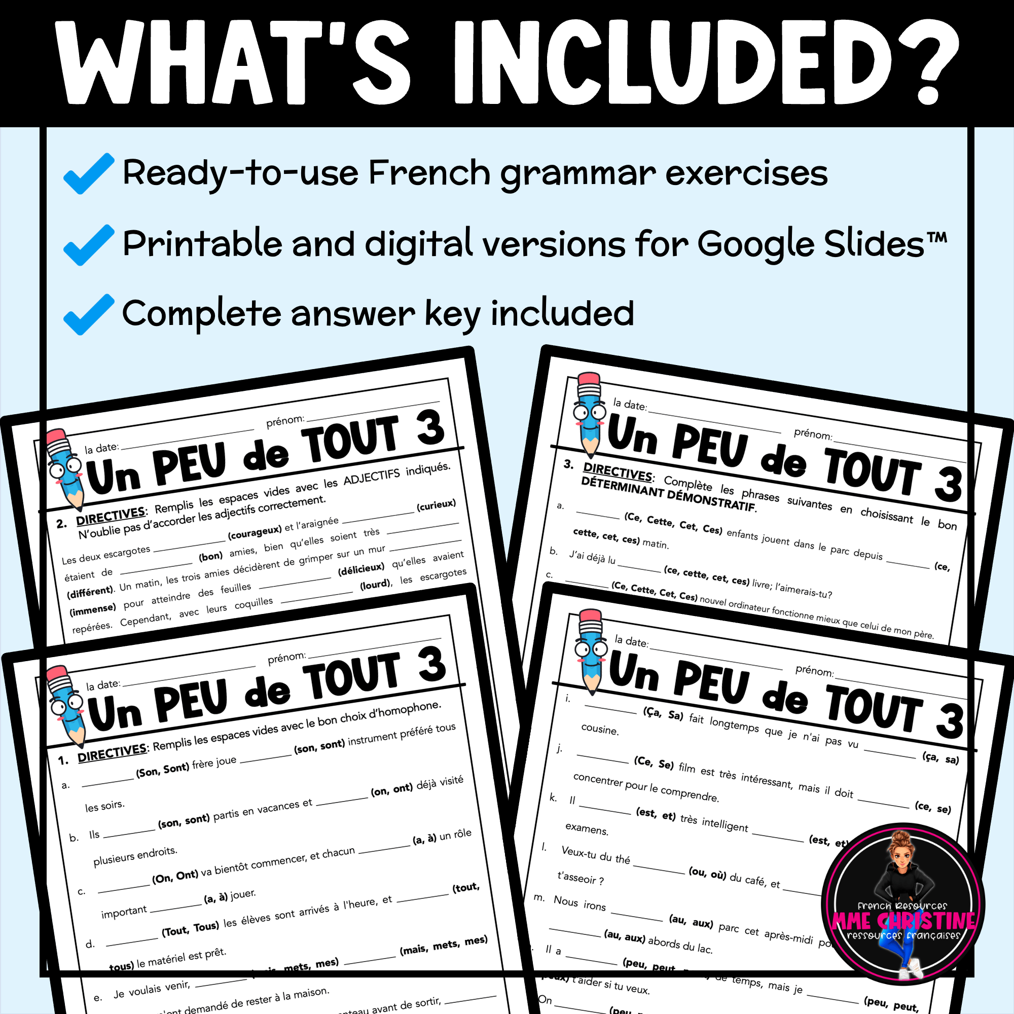 French Grammar Review Worksheets | Un peu de tout 3 - Image 2