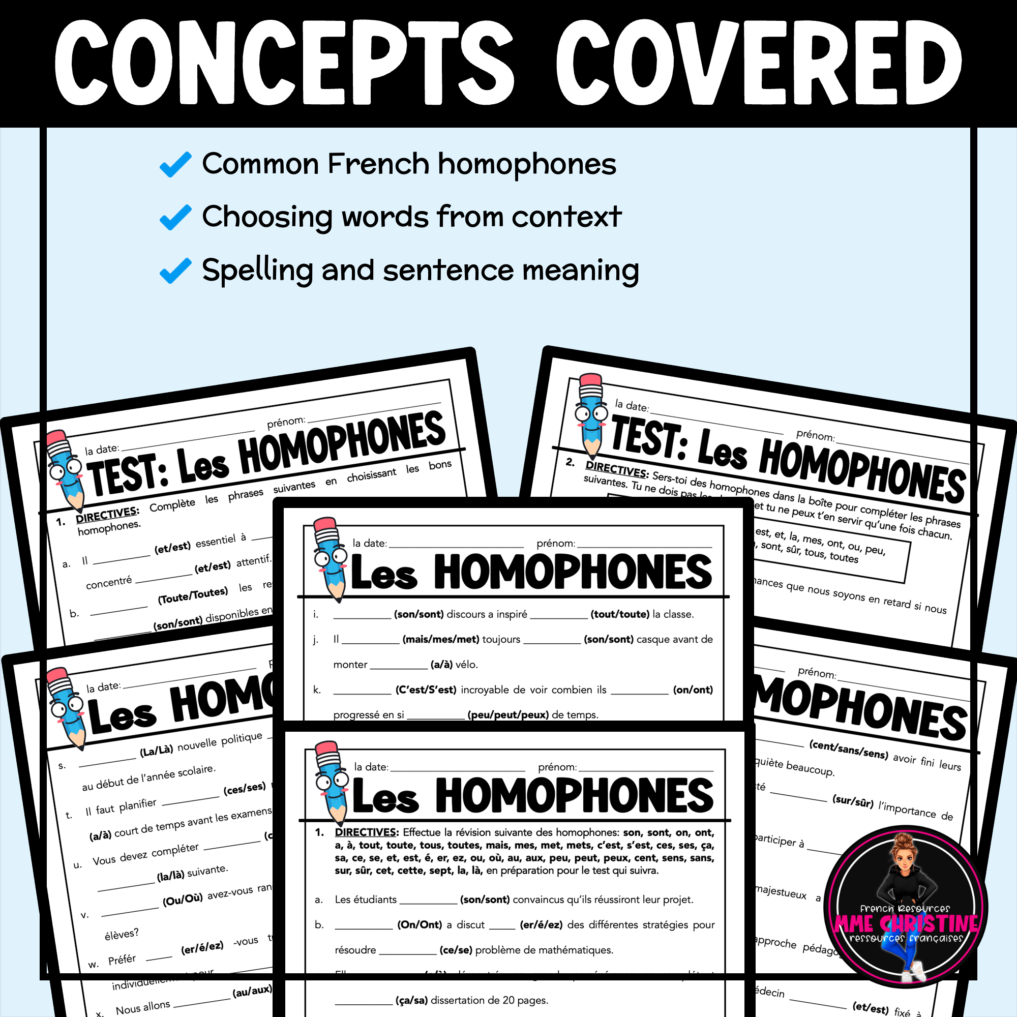 French Homophones Worksheets & Test 3 | Les homophones 3 - Image 3