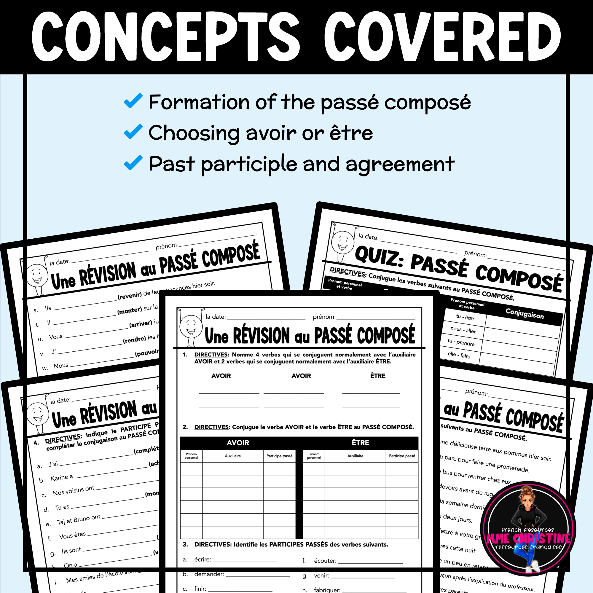 French Passé Composé Review Worksheets | Avoir & Être - Image 3